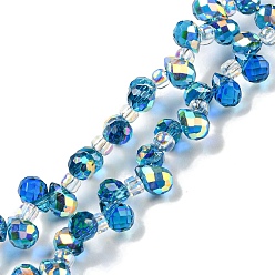 Bleu Dodger Plaquent verre transparent perles brins, de couleur plaquée ab , larme à facettes, top foré, Dodger bleu, 6x4mm, Trou: 0.8mm, Environ 97~102 pcs/chapelet, 10.63''~14.80'' (27~37.6 cm)