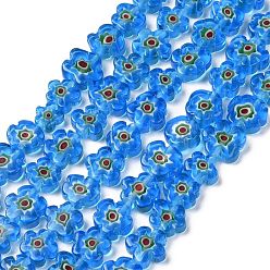 Sky Blue Handmade Millefiori Glass Bead Strands, Flower, Sky Blue, 10~12x2.6mm, Hole: 1mm, about 42pcs/strand, 15.75''(40cm)