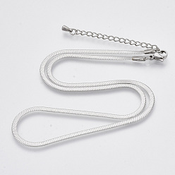 Platinum 304 Stainless Steel Herringbone Chains Necklace, with Lobster Claw Clasps, Nickel Free, Platinum, 16.5 inch(42cm)