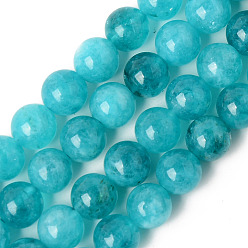Dark Cyan Natural Quartz Beads Strands, Dyed & Heated, Imitation Amazonite Color, Round, Dark Cyan, 6~6.5mm, Hole: 1mm, about 65pcs/Strand, 15.55 inch(39.5cm)