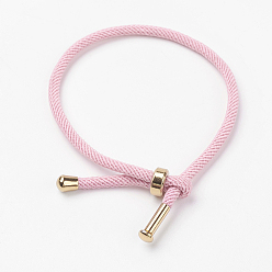 Pink Cotton Twisted Cord Bracelet Making, with Stainless Steel Findings, Golden, Pink, 9 inch~9-7/8 inch(23~25cm), 3mm
