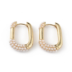 Chapado en Oro Real 18K Aretes de aro ovalados de perlas de imitación de plástico, joyas de latón para mujer, larga duración plateado, sin plomo y el cadmio, real 18 k chapado en oro, 25x19x7 mm, pin: 0.8 mm