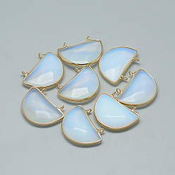 Light Steel Blue Opalite Semi Circle Pendants, with Brass Findings, Faceted, Half Round, Golden, Light Steel Blue, 32x25~26x7mm, Hole: 2mm