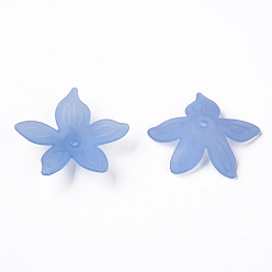 Aciano Azul Abalorios de acrílico transparentes, esmerilado, flor, azul aciano, 26x27x6 mm, agujero: 1.8 mm, Sobre 980 unidades / 500 g