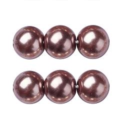 Brun Saddle Brins de perles rondes en verre teinté écologique, Grade a, cordon en coton fileté, selle marron, 12mm, Trou: 0.7~1.1mm, Environ 34 pcs/chapelet, 15 pouce