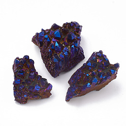 Purple Plated Electroplate Natural Druzy Quartz Crystal Decorations, Random Shape, Purple Plated, 70~116x40~100x30~58mm