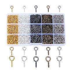 Mixed Color Iron Screw Eye Pin Peg Bails, For Half Drilled Beads, Mixed Color, 8~13x4~6.5x1~1.5mm, Hole: 2~4mm