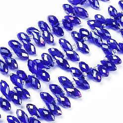 Bleu Royal Verre de galvanoplastie perles de larme à facettes brins, perles percées, de couleur plaquée ab , bleu royal, 11.5~13x6mm, Trou: 1mm, Environ 92~95 pcs/chapelet, 16.5 pouce