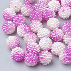 Magenta Perles acryliques en nacre d'imitation , perles baies, perles combinés, perles de sirène dégradé arc-en-ciel, ronde, magenta, 10mm, trou: 1 mm, environ 200 PCs / sachet 