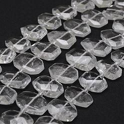 Quartz Crystal Natural Quartz Crystal Beads Strands, Rock Crystal, Faceted, Oval, 15~16.5x20.5~24x6~7mm, Hole: 1mm, about 21pcs/strand, 14.9 inch(38cm)