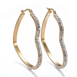 Oro Pendientes de aro de acero inoxidable, con diamante de imitación, corazón, dorado, 201 mm, pin: 47x52.5x3.1 mm