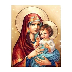 Colorful Virgin Mary Holding Kid Religion Human Pattern DIY Diamond Painting Kit, Including Resin Rhinestones Bag, Diamond Sticky Pen, Tray Plate and Glue Clay, Colorful, 400x300mm