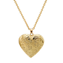 Golden Brass Heart Locket Necklaces, Pendant Necklaces for Photo Picture, Golden, 15.75 inch(40cm)