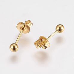 Oro Zarcillos de latón, Pendientes de la rótula, rondo, dorado, 3 mm, pin: 0.6 mm