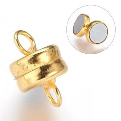 Golden Brass Magnetic Clasps with Loops, Flat Round, Golden, 11x7mm, Hole: 2mm