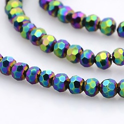 Multi-color Plated Full Plated Glass Faceted Round Spacer Beads Strands, Multi-color Plated, 3mm, Hole: 1mm, about 100pcs/strand, 11.5 inch