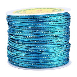 Deep Sky Blue Metallic Stain Beads String Cords, Nylon Mouse Tail Cord, Deep Sky Blue, 1.5mm, about 100yards/roll