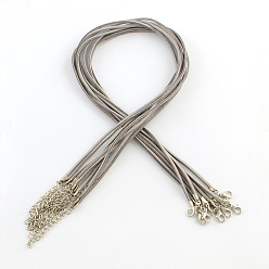 Gris Claro Fabricación de collar de cordón de gamuza sintética de 2 mm con cadenas de hierro y cierres de pinza de langosta, gris claro, 44x0.2 cm