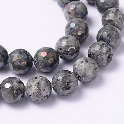 Labradorite Electroplate Natural Labradorite Round Bead Strands, Faceted, 4mm, Hole: 1mm, about 91pcs/strand, 14.9 inch