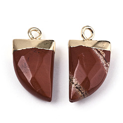 Red Jasper Natural Red Jasper Pendants, Top Light Gold Plated, with Iron Loop, Scabbard, Faceted, 20x10.5x5mm, Hole: 1.8mm