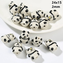 Panda Pearlized Handmade Porcelain Beads, Animal Theme, Panda, 20x15mm, Hole: 2mm
