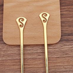 Golden Alloy Hair Sticks, Long-Lasting Plated, Hair Accessories for Woman, Golden, 130x19mm