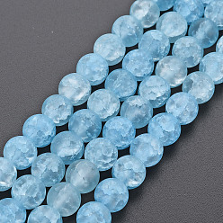 Cornflower Blue Crackle Glass Beads Strands, Dyed & Heated, Frosted, Round, Cornflower Blue, 8mm, Hole: 1.2mm, about 50~51pcs/strand, 15.35 inch(39cm)