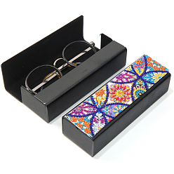 Flower DIY Imitation Leather Glasses Case Diamond Painting Kits, Eyeglasses Case Craft with Magnetic Closure, with Glue Clay, Tray, Pen, Rhinestones, Flower Pattern, Case: 160x54x36mm