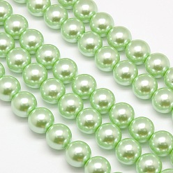 Vert Pâle Brins de perles rondes en verre teinté écologique, Grade a, cordon en coton fileté, vert pale, 12mm, Trou: 0.7~1.1mm, Environ 34 pcs/chapelet, 15 pouce