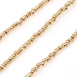 Light Gold Plated Electroplated Non-magnetic Synthetic Hematite Beads Strands, Rondelle, Faceted, Light Gold Plated, 2x1mm, Hole: 0.7mm, about 390pcs/Strand, 15.75 inch(40cm)