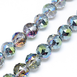 Coloré Perles en verre electroplate, arc-en-ciel plaqué, facette, ronde, colorées, 17~18x17~18mm, Trou: 2mm, Environ 30 pcs/chapelet, 22.8 pouce