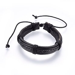 Black Leather Cord Bracelets, with Waxed Cord, Black, 2 inch(5cm)~3-1/8 inch(8cm)