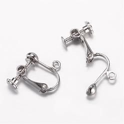Platinum Brass Clip-on Earring Findings, Lead Free, Platinum, 16x16~17x5mm, Hole: 1.5mm