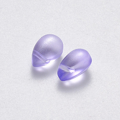 Orchid Transparent Spray Painted Glass Charms, with Glitter Powder, Teardrop, Lilac, 9x6x6mm, Hole: 1mm