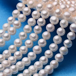 Creamy White Natural Cultured Freshwater Pearl Beads Strands, Round, Creamy White, 6~6.5mm, Hole: 0.8mm, about 59~60pcs/strand, 14.17 inch(36cm)