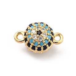Real 18K Gold Plated Brass Micro Pave Colorful Cubic Zirconia Connector Charms, Round Link, Long-Lasting Plated, Cadmium Free & Nickel Free & Lead Free, Real 18K Gold Plated, 8x13.5x8.5mm, Hole: 1.4mm