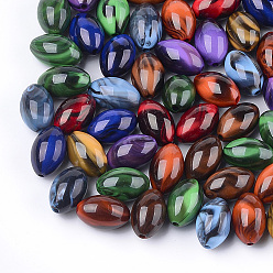 Couleur Mélangete Perles acryliques, style de pierres fines imitation, ovale, couleur mixte, 20x13mm, trou: 2 mm, environ 260 pcs / 500 g