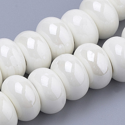 Creamy White Handmade Porcelain Beads, Pearlized, Rondelle, Creamy White, 15~16x9~10mm, Hole: 5~6mm