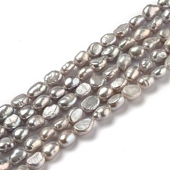 Gray Natural Cultured Freshwater Pearl Beads Strands, Rice, Dyed, Gray, 6~9x4.5~6mm, Hole: 0.5mm, about 48pcs/strand, 13.98 inch(35.5cm)