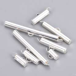 Silver Brass Slide On End Clasp Tubes, Slider End Caps, Silver Color Plated, 6x13x4mm, Hole: 1x3mm, Inner Diameter: 3mm