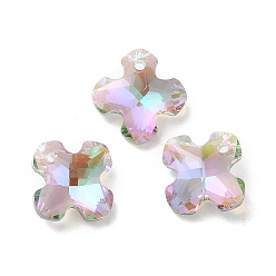 Thistle Electroplated Glass Pendants, Back Plated, Faceted, Clover Charms, Thistle, 14x14x6mm, Hole: 1.2mm