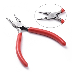 Red Carbon Steel Jewelry Pliers, Round Nose Pliers, Gunmetal, Polishing, Red, 135x85x10mm