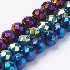 Mixed Color Electroplate Magnetic Synthetic Hematite Strands, Round, Grade A, Faceted, Mixed Color, 4mm, Hole: 1mm, about 108pcs/strand, 15.55 inch