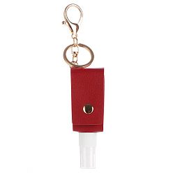Rouge Foncé Bouteille de désinfectant pour les mains en plastique avec revêtement en cuir pu, porte-clés portable pour vaporisateur de voyage, rouge foncé, 10mm