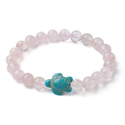 Quartz Rose Bracelet extensible en perles de quartz rose naturel et de tortue turquoise synthétique, diamètre intérieur: 2-1/8 pouce (5.5 cm)