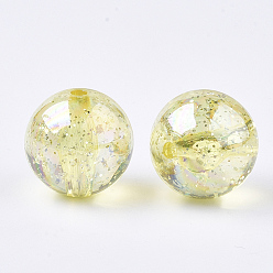 Jaune Champagne Perles acryliques transparentes, avec de la poudre de paillettes, perles de paillettes, ronde, jaune champagne, 19~19.5x19mm, trou: 2.5 mm, environ 110 pcs / 500 g