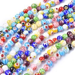 Color mezclado Hechos a mano ronda perlas de vidrio millefiori hebras, color mezclado, 8 mm, agujero: 1 mm, sobre 48 unidades / cadena, 14.5 pulgada