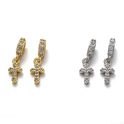 Mixed Color Brass Micro Pave Cubic Zirconia European Dangle Charms, Large Hole Pendants, Long-Lasting Plated, Cross, Mixed Color, 20mm, Cross: 12x6x2mm, Hole: 5x3mm