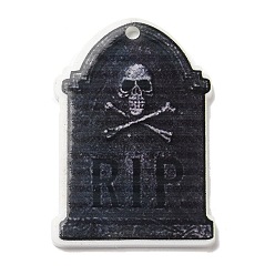 Noir Pendentifs acryliques opaques sur le thème d'halloween, charmes de pierre tombale, noir, 37.5~38x23.5~25.5x2mm, Trou: 2mm