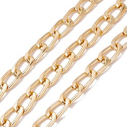 Light Gold Oval Oxidation Aluminum Curb Chains, Unwelded, with Spool, Light Gold, Link: 13.5x8x2mm, about 30m/roll